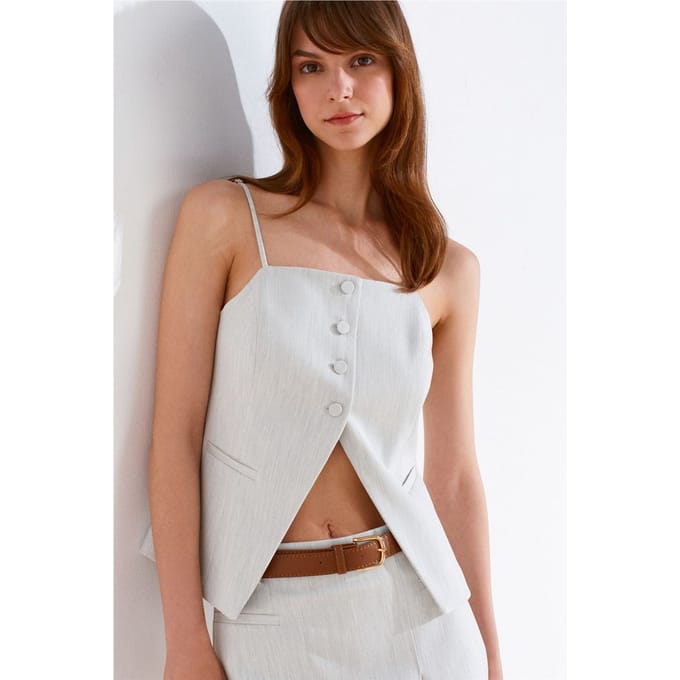 Mouwloze Blouse met Vierkante Hals en Knopen