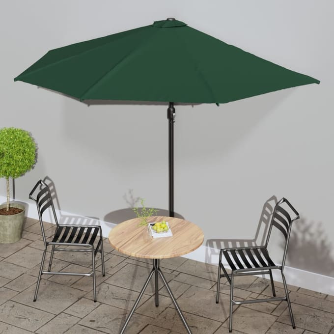vidaXL - Balkonparasol - half - met - aluminium - paal - 300x155 - cm - groen