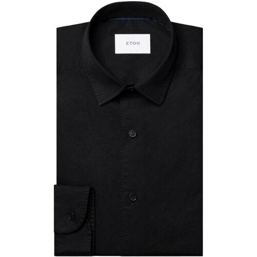 Eton Overhemd Organic Cotton Soft Garment Washed Twill Zwart / male