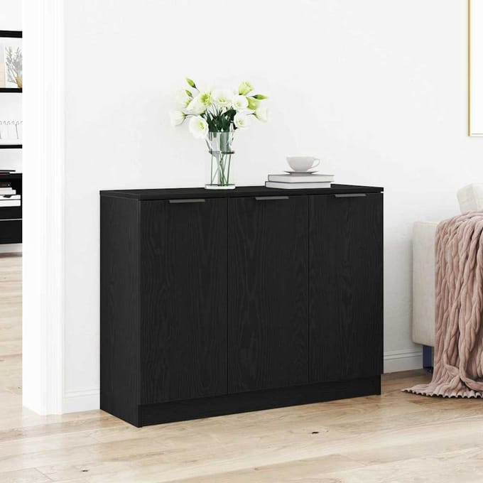vidaXL - Dressoir - Zwart - Eiken - 90,5 - x - 30 - x - 70 - cm - Bewerkt - hout