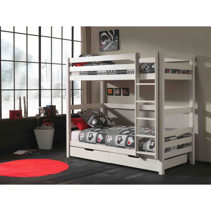 LUCEVI - Pino Stapelbed H180CM + 2 Lades + Ladder - Wit - 90x200 cm