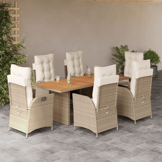 vidaXL - 7-delige - Tuinset - met - kussens - poly - rattan - beige