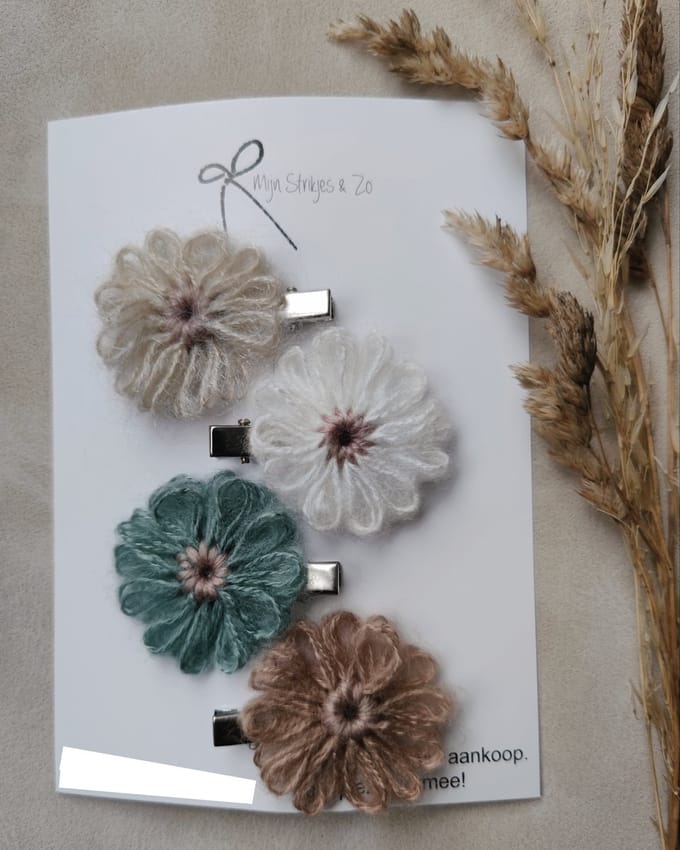 Wollen bloemen clips set 3,5 cm baby haar clips