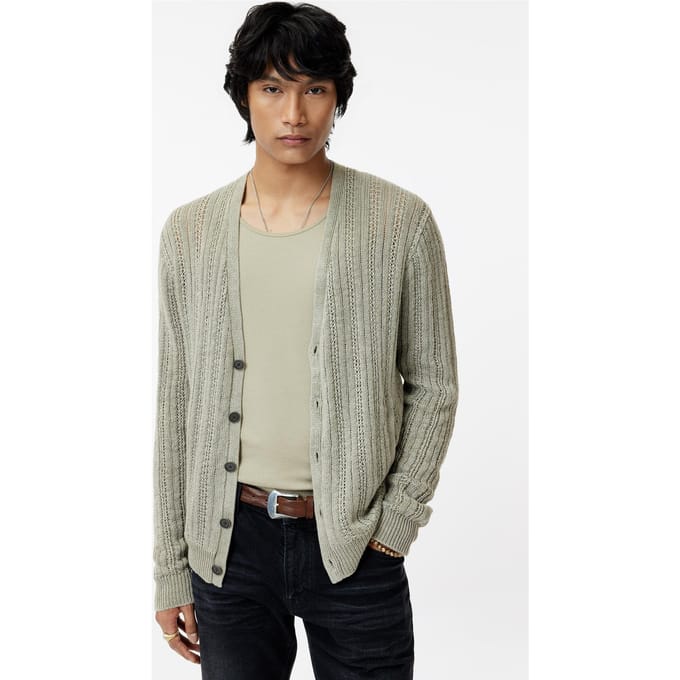 John Varvatos Kliment Linen Cardi W Woven Back Panel Sage Brush Größe: M | Cardigans Outlet | Herren | Weiß