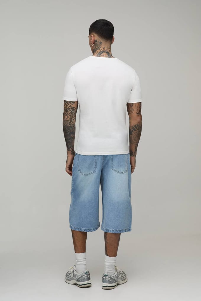 Tall Essential Longline Denim Jorts | Light Blue | Size 46