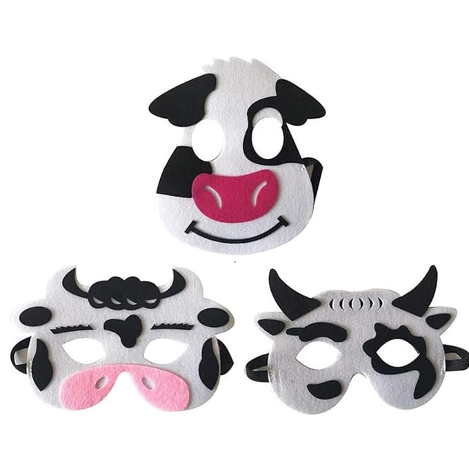Koeienmaskers, van vilt, 3-pack One size fits all adults wit