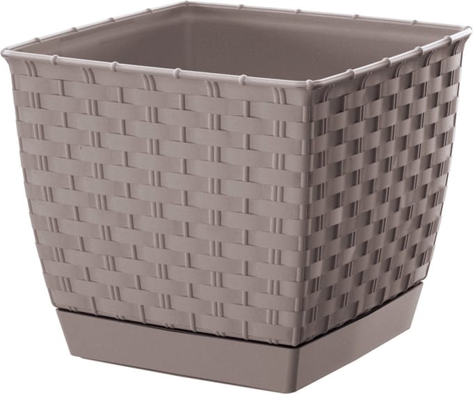 Prosperplast Plantenpot/bloempot - rotan kunststof - 16.5 x 16.5 cm - beige