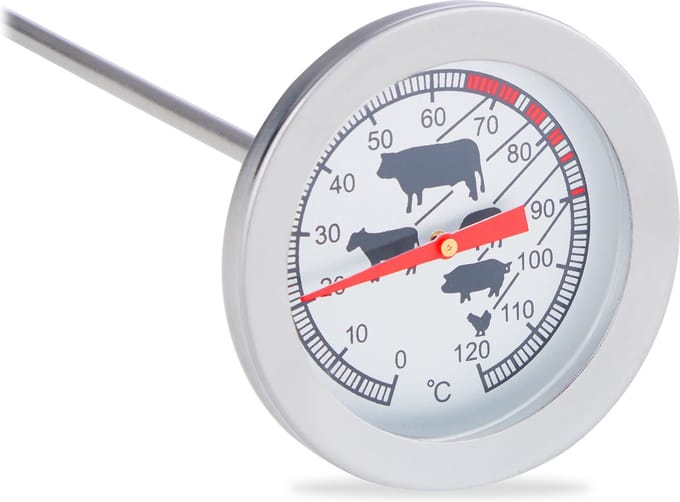 analoge vleesthermometer - rvs - tot 120 °C - bbq thermometer - braadthermometer