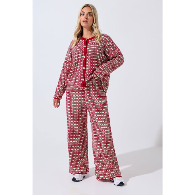 Limited Collection Rode Bouclé Wijde Broek Size 46-48