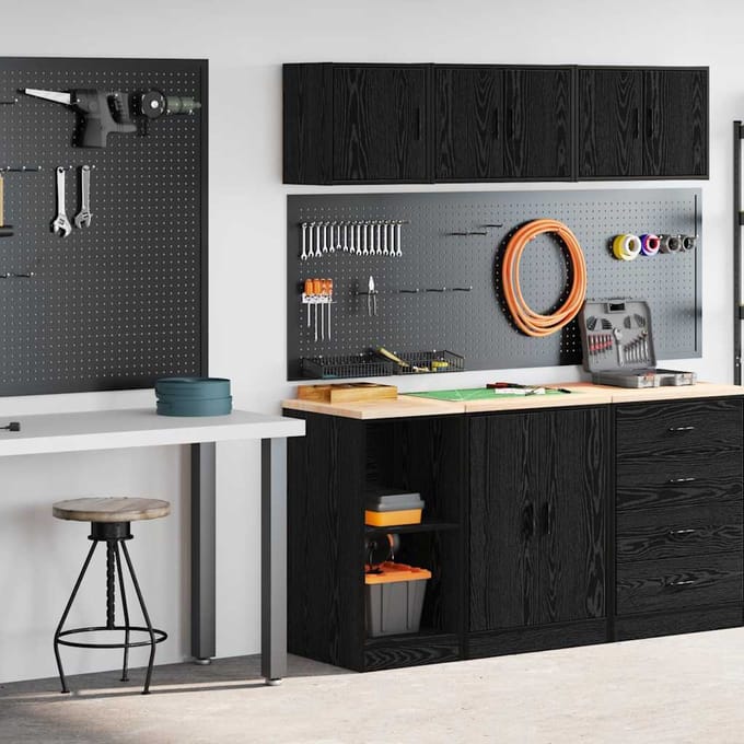 vidaXL - Garagekasten - 2 - st - spaanplaat - zwart