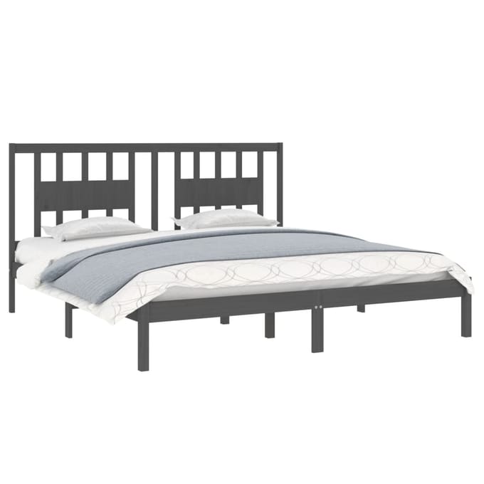 vidaXL - Bedframe - massief - grenenhout - grijs - 200x200 - cm