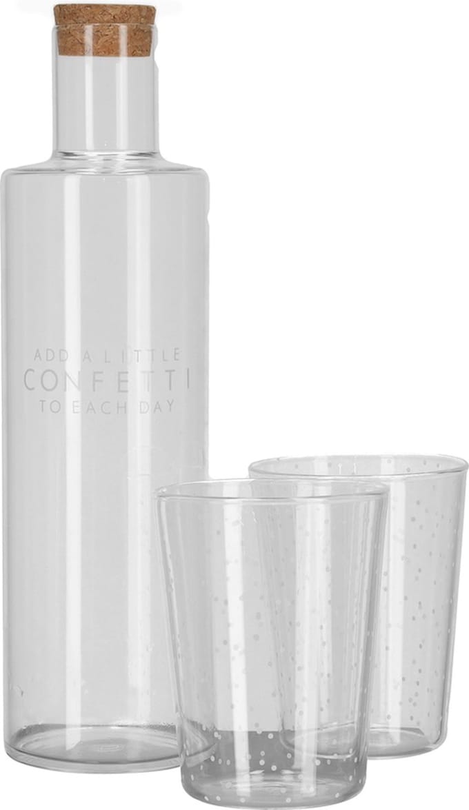JENS Living Waterfles en Glazen Set - Glas - Transparant