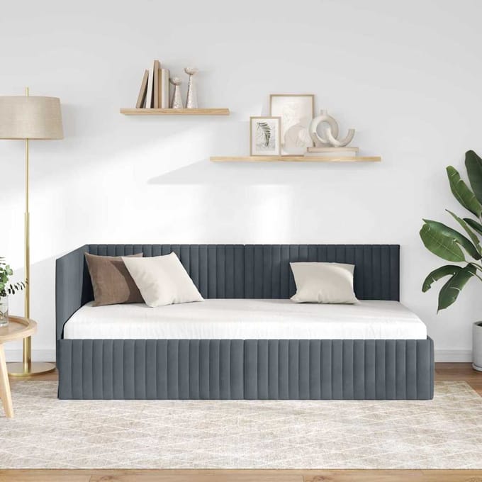 vidaXL - Hoek - Bed - Frame - Donkergrijs - 90 - x - 200 - cm - Fluweel