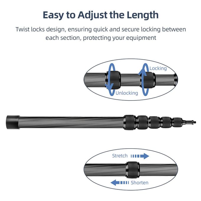 Perche de microphone portable extensible à 6 sections, perche en fibre de carbone pour microphones 5-Section