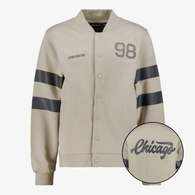 Unsigned jongens baseball vest met backprint beige - Maat 146/152