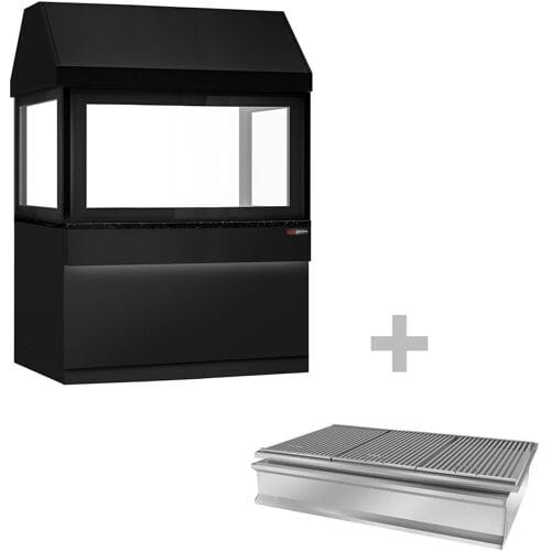 GGM Gastro Holzkohlegrill TORONTO - 1500mm - schwarze Front - schwarze Granit-Arbeitsplatte - Hitzeschutzglas