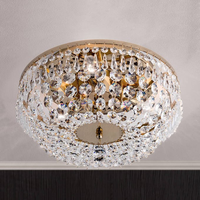 ORION Kristallen plafondlamp SHERATA rond, goud, 35 cm