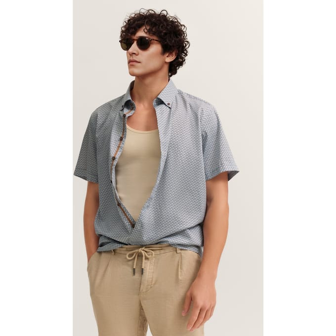 Bugatti Herren Korte mouwen overhemd elegant met all-over patroon