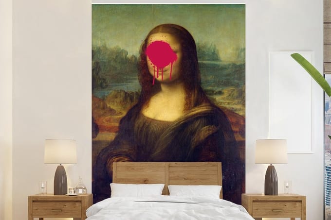 Behang - Fotobehang Mona Lisa - Leonardo da Vinci - Roze - Breedte 145 cm x hoogte 220 cm