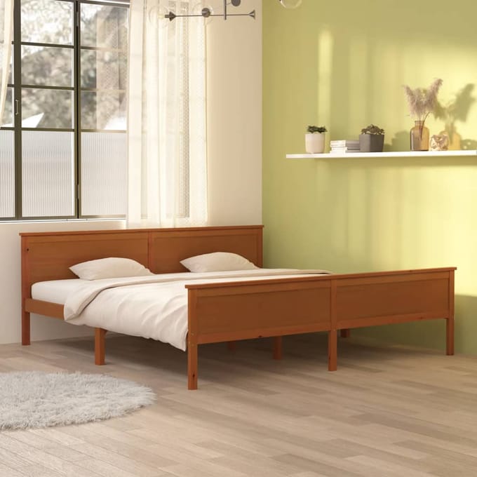 vidaXL - Bedframe - massief - grenenhout - honingbruin - 200x200 - cm