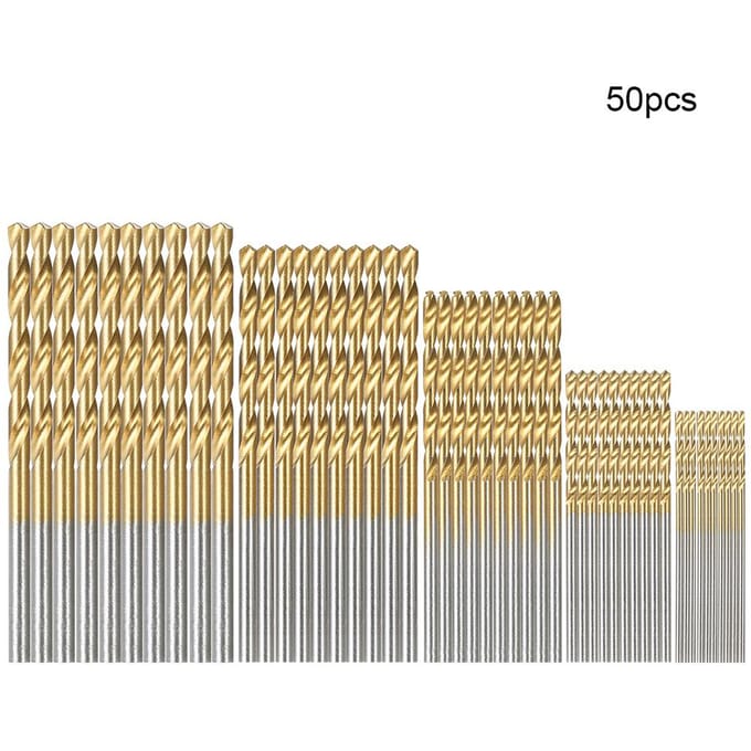 50 stuks HSS Plating Titanium Twist Boorbitset Metrisch Systeem 1.0-3.0mm High Speed Steel Titanium