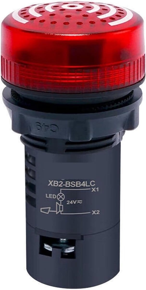 Zoemer met Licht - Signaalzoemer Indicatorlampje - Machine Bediening - Intermitterende Klank - Diameter 22 mm - Rood