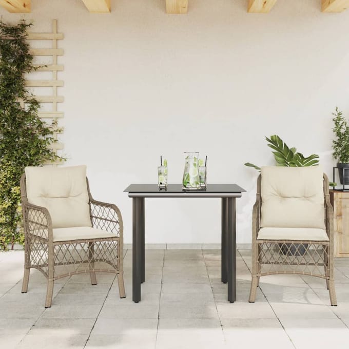 vidaXL - 3-delige - Bistroset - met - kussens - poly - rattan - beige