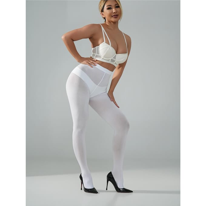 Collants d'été automne Kawaii doux, blanc uni opaque, haute élasticité S white