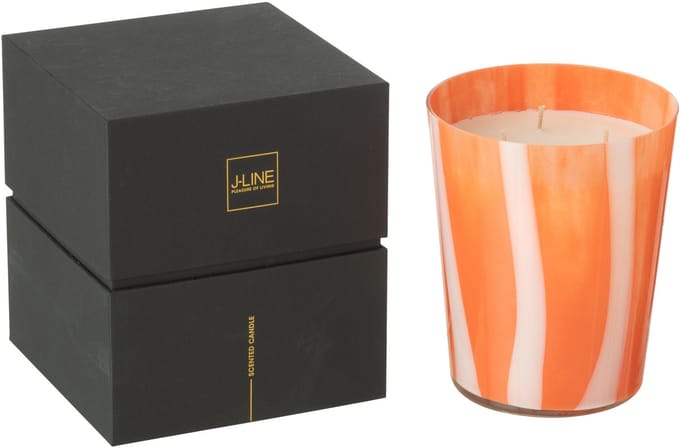 J-Line geurkaars Noa Strepen - Stone & Rock - glas - oranje - medium - 68U