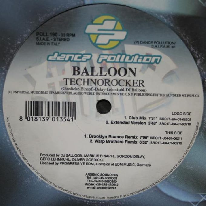 12 inch Plaat BALLON - Technorocker POLL190 Dance Pollution 2001 Italië Dance & Electronica Gebruikt gray
