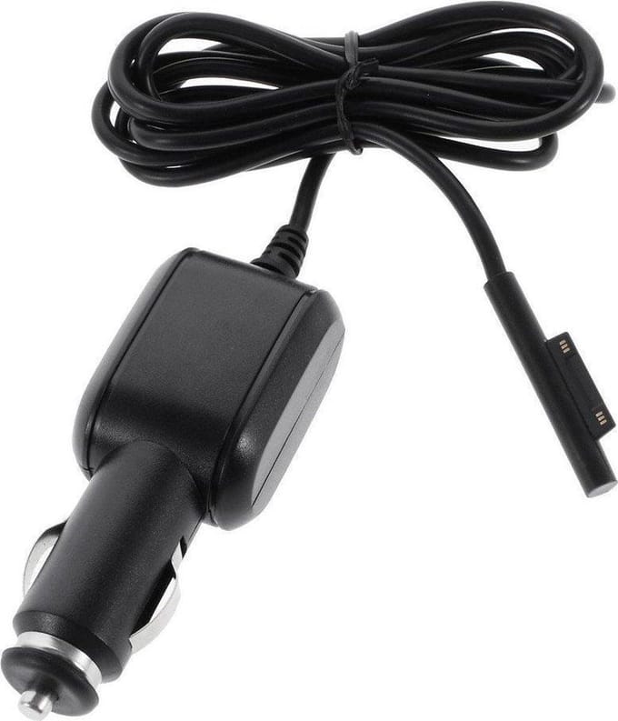 DrPhone Auto Oplader - Geschikt voor Microsoft Surface Pro 4 / 3 /Surface Book 1 / 2 / Surface Laptop Lader - Autolader 12V/2.5A - Zwart