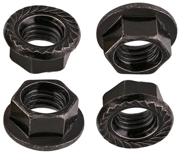 Serrated Hex Flensmoeren M12 - Zwarte Carbon Staal Locknuts, Set van 6 voor Duurzame Bevestiging