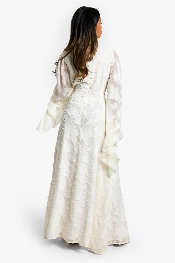 boohoo Dames Textuur Maxijurk met Uitsnede | Ivoor | Maat: 40