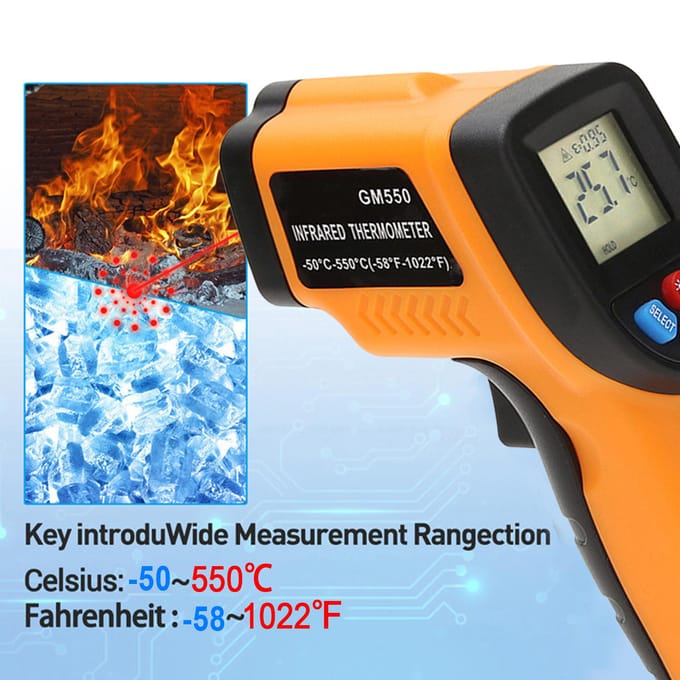 Draagbare contactloze digitale infraroodthermometer Pyrometer Aquarium LCD-laserthermometer Buiten oranje