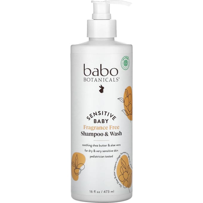 Babo Botanicals, pour la peau sensible de bébé, shampooing et gel lavant, sans parfum, 473 ml (16 fl oz) white