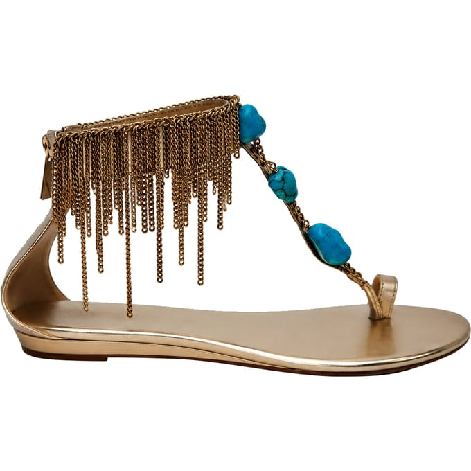 Jimmy Choo Fringed Chain Accent Platte Sandalen in Goud Leer