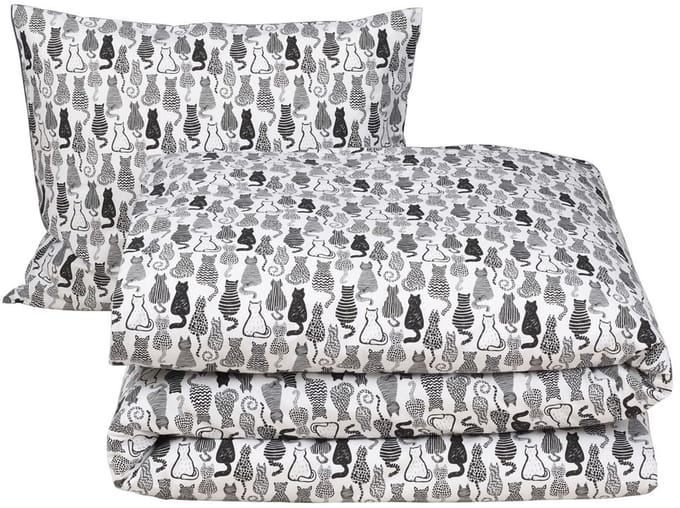 Moodit Dekbedovertrek Odil Chat Chat Noir - 140 x 200/220 + 60 x 70 cm - Wit - Katoen