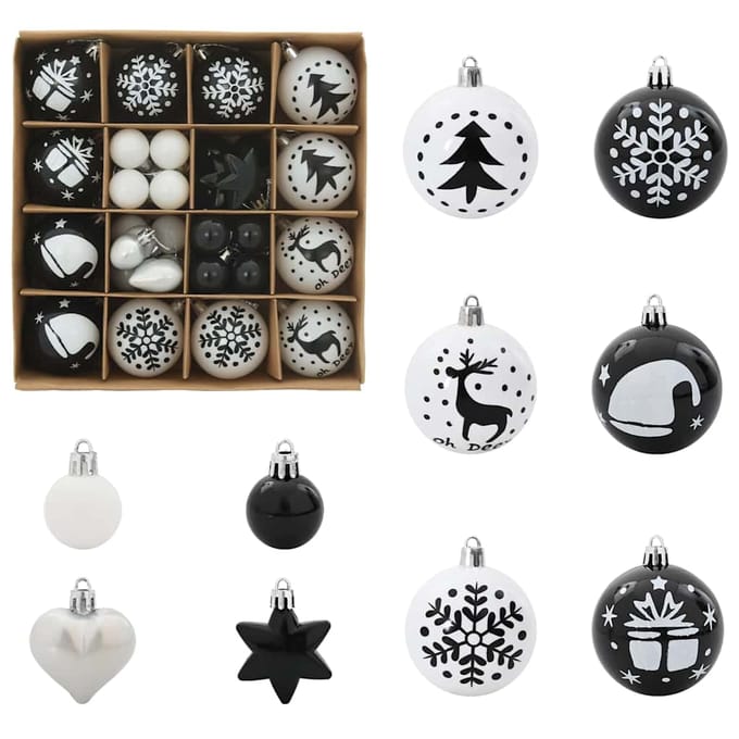 vidaXL - Kerstbal - Set - 40 - st - Zwart - en - Wit - Ø - 6 - cm - Kunststof