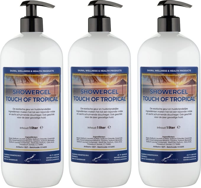 Douchegel Touch of Tropical 1 liter - set van 3 stuks - met 3 gratis pomp - Showergel