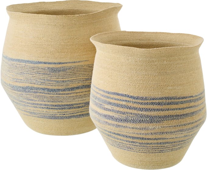 J-Line mand Gestreept - zeegras - naturel/blauw - set van 2
