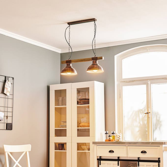 Luminex Hanglamp Hakon 2-lamps roestbruin/hout naturel