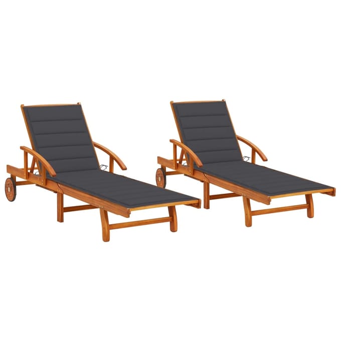 vidaXL - Ligstoelen - 2 - st - met - kussens - massief - acaciahout