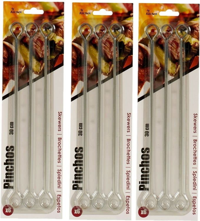 Arte vlees spiezen - 30x stuks - metaal - 25 cm - barbecue - vleespennen - sticks
