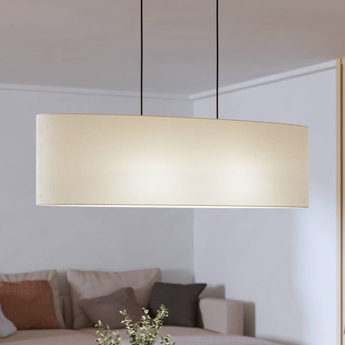 EGLO Febres Hanglamp - E27 - 78 cm - Zwart/Wit - Teddy stof