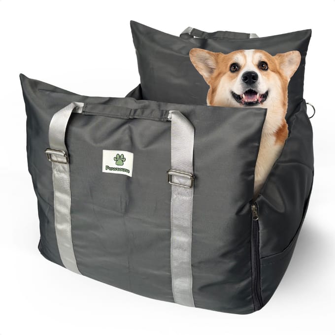 Pawsource Autostoel Hond – Grijs – Hondenmand – Wasbaar – Antislip – Waterbestendig – Incl. Autogordel - M