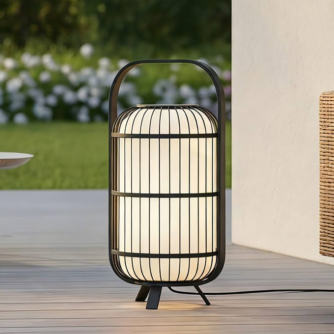 Lucande - Terraslampen - 1licht - Kunststof, aluminium - H: 64 cm - E27 - zwart, wit