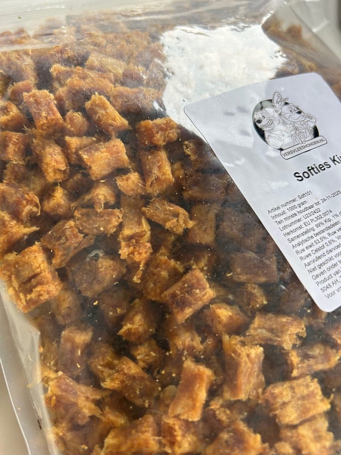 Softies KIP, zachte trainings blokjes, 1000 gr, puur Kip, Versvleeshonden