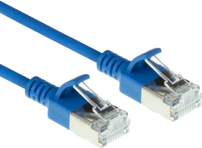 ACT Blauwe 10 meter LSZH U/FTP CAT6A datacenter slimline patchkabel snagless met RJ45 connectoren