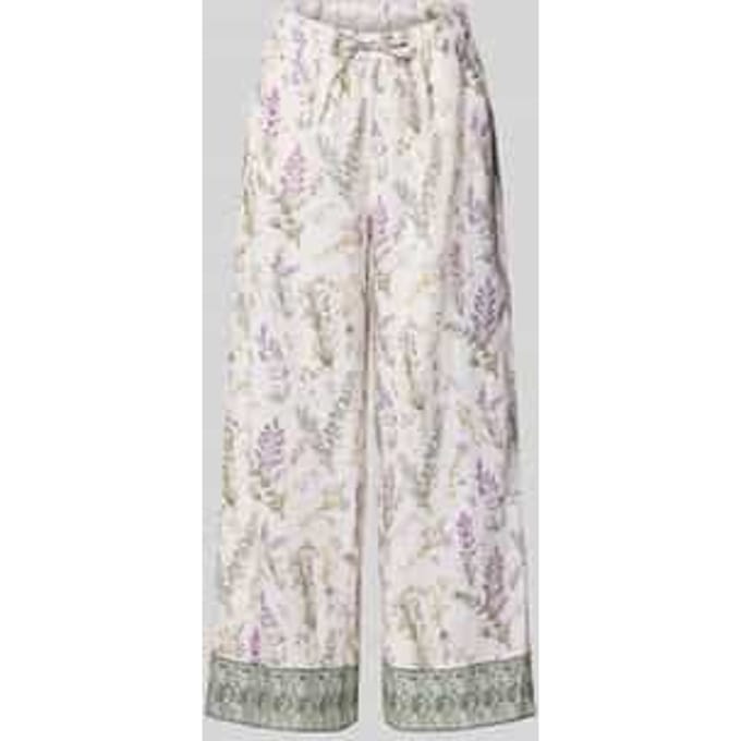Wide leg linnenbroek met lavendelprint