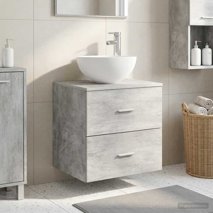 vidaXL - Wandgemonteerde - Waskom - Vanity - Betongrijs - 49,5 - x - 35 - x - 63 - cm